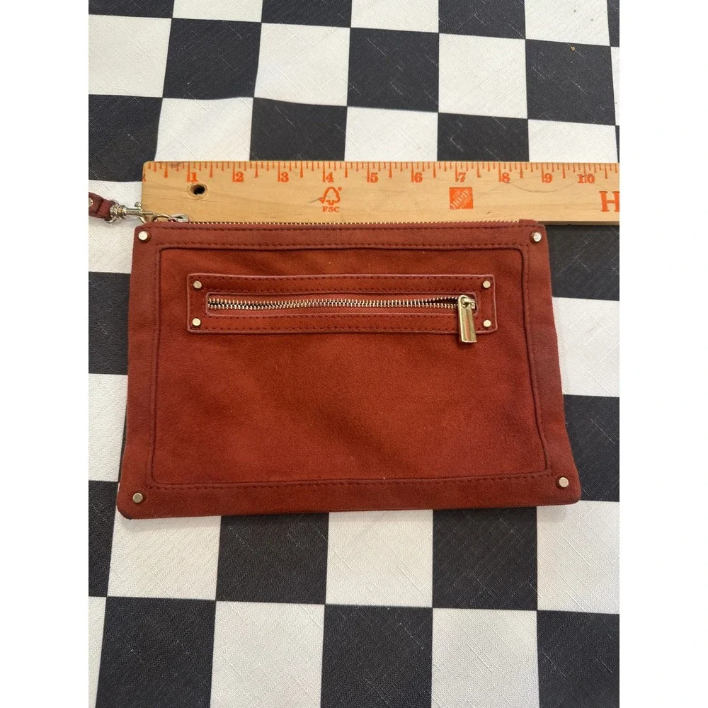 Express Rust Orange Suede Wristlet Clutch Bag Gold Hardware Zipper Pouch